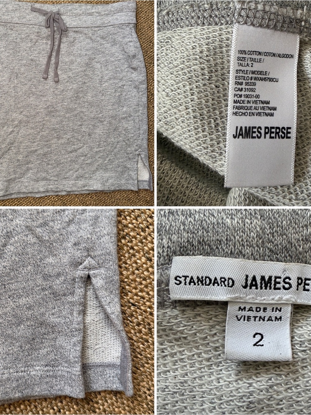 James Perse $195 Women's Light Gray Drawstring Sweatshirt Knit Skirt sz 2 MEDIUM